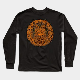 Monochrome Halloween Cat - Orange Long Sleeve T-Shirt